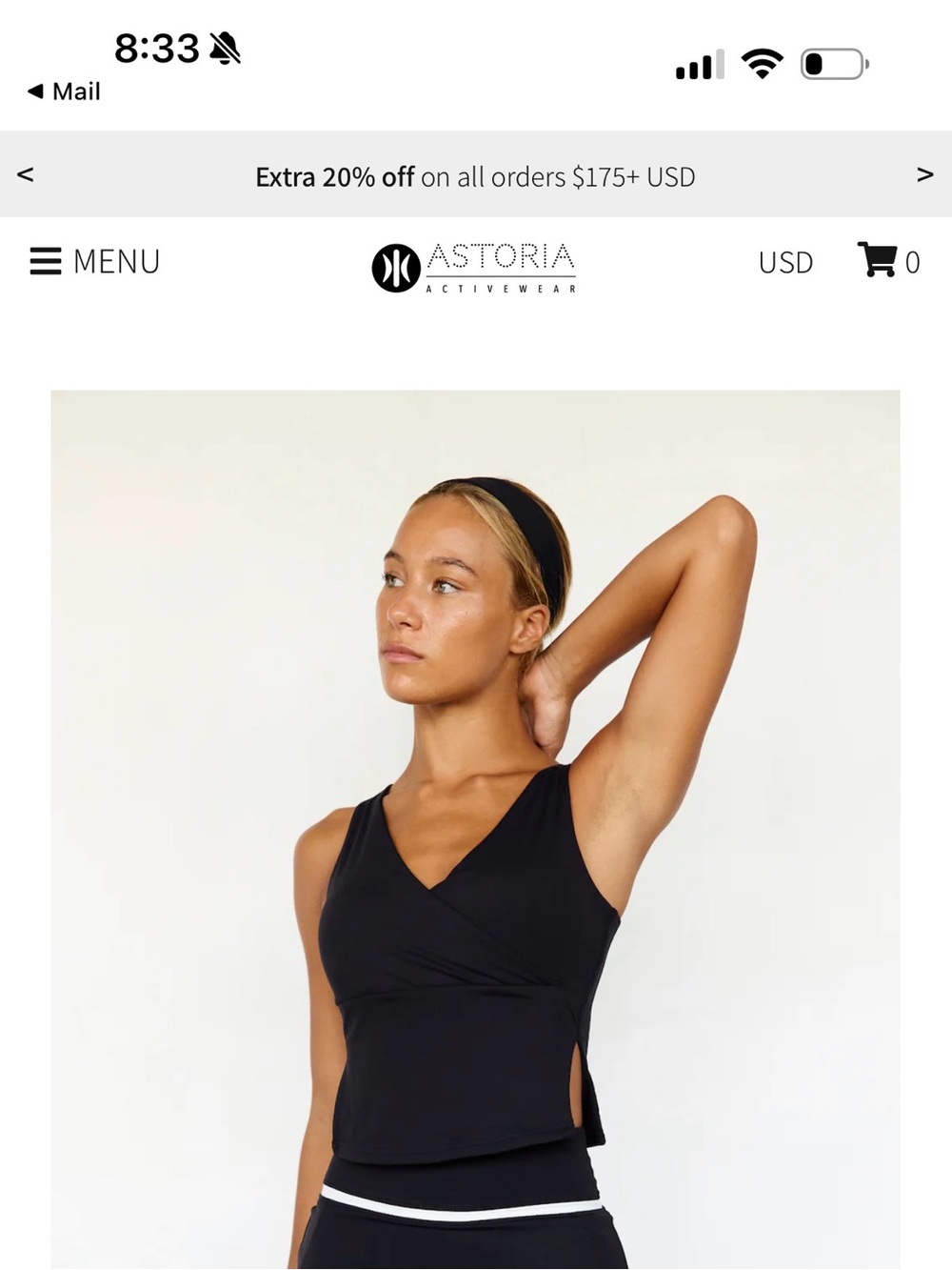 Storia Black V-Neck Side-Slit Active Tank